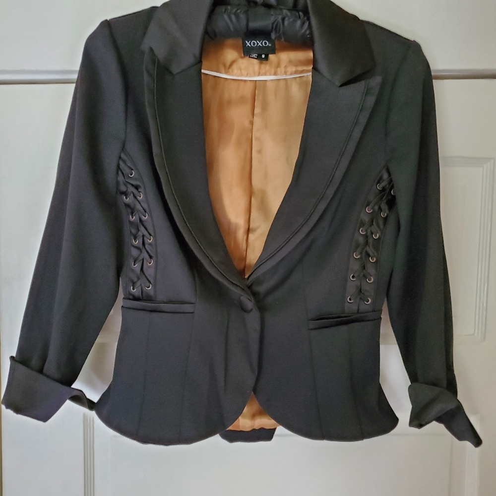 Black XOXO Fitted Tuxedo Jacket